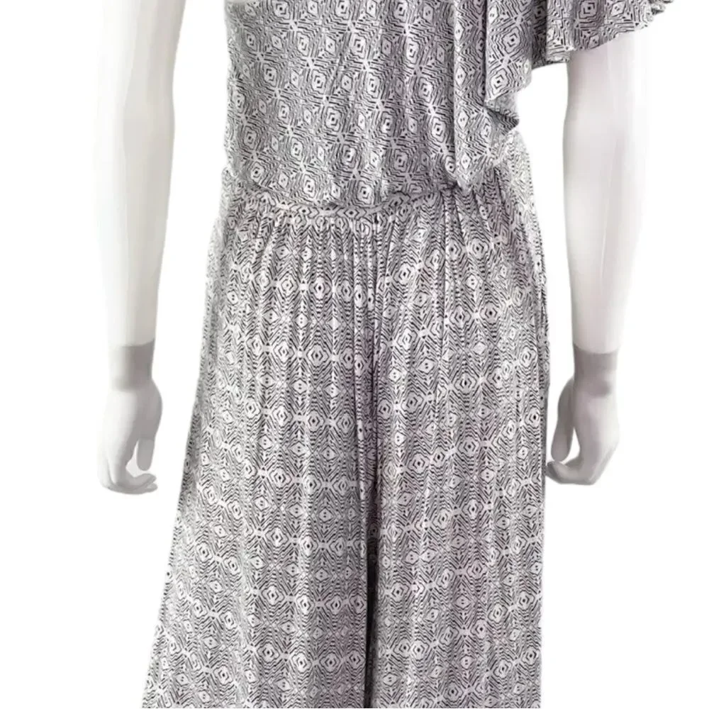 Anthropologie Maeve White & Black JAMIE One Shoulder Wide Leg Jumpsuit | MP